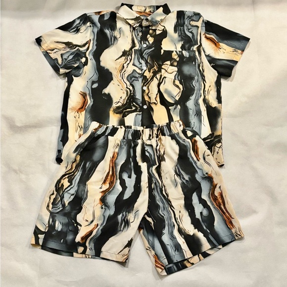 SHEIN Men's Marble Print Set - Picture 1 of 7